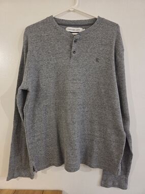 Calvin Klein Jeans Gray Waffle Knit Henley